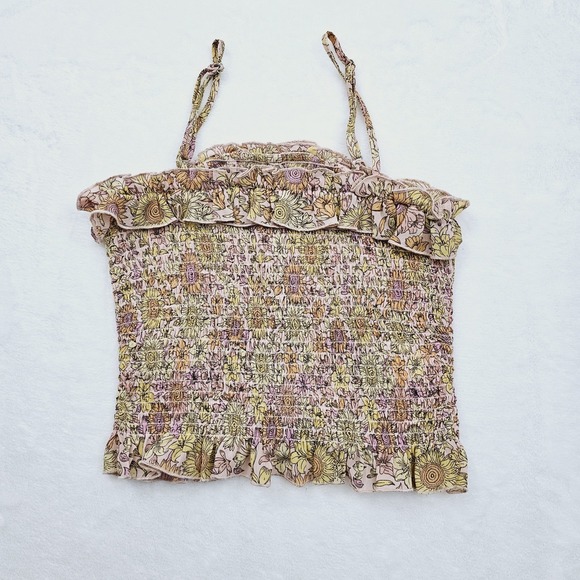 BCBG Generation Womens Small Smocked Floral Crop Ruffle Trim Boho Fairy Coquette - Picture 3 of 7